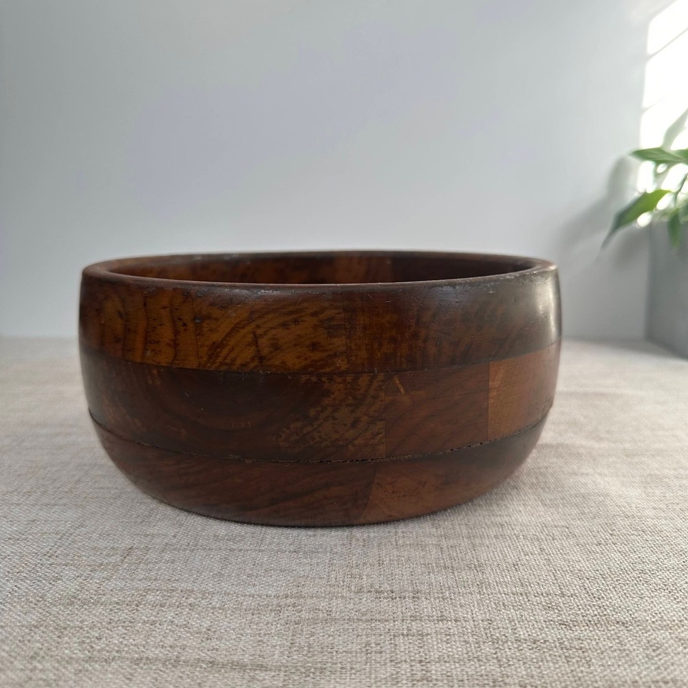 Vintage Kustom Kraft Solid Black Walnut Salad Bowl MCM USA 8.5"